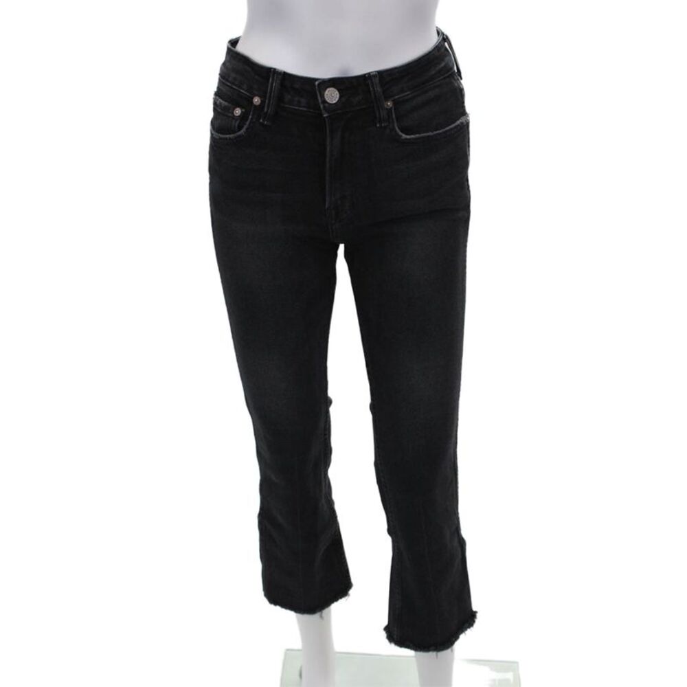 No End Jeans Womens Zipper Fly High Rise Fringe Kick Flare Jeans Gray Size 25